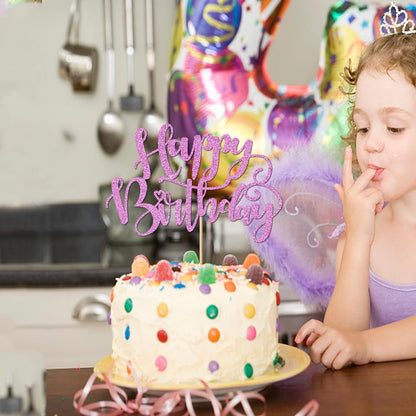 Handmade Glitter Happy Birthday Cake Topper,Birthday Party Cake Decorations, Anniversary/Birthday Party Decoration Supplies (Rainbow)