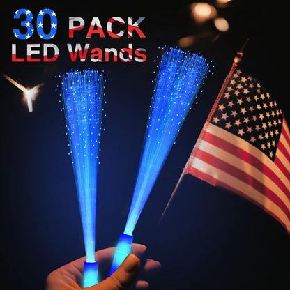 30 Pack Blue Fiber Optic Wands Glow Fiber Wands Bulk LED Light Up Wands with 3 Flashing Modes LED Flashing Sticks for July 4th Halloween Christmas Wedding Birthday Carnival Bachelor Party