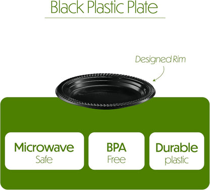 PLASTICPRO 100 PCS Black Plastic Bowls Light Weight 12 oz Plastic Soup Bowls Black Salad Plates Disposable for Party and Wedding