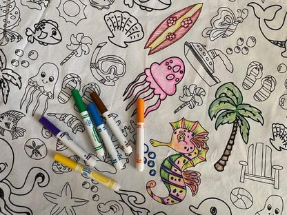 Animal Fun Design – Square Tablecloth 60”X60” – Interactive Coloring Tablecloth for Kids - Poly/Cotton Fabric – Washable and Reusable – DIY Activity for Children and Adults