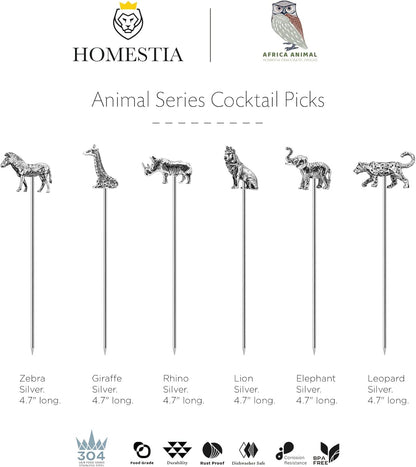 Homestia Stainless Steel Cocktail Picks, 4.7 Inch Reusable Martini Olive Picks, Metal Garnish Skewers for Drinks, Appetizers, Bloody Mary - Set of 6 Metal Cocktail Picks for Party Bar