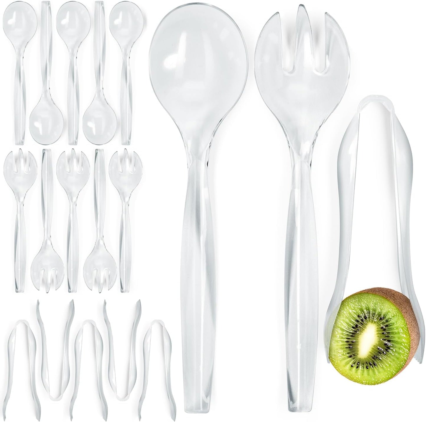 Disposable Plastic Serving Set - 18 Black Utensils, 6" Tongs, 10' Spoons, 10' Forks, Buffet & Party Use