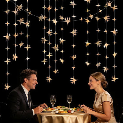 Glitter Gold Four-Angle Star Paper Garland Banner Décor 40 Feet Gold Twinkle Star Hanging Bunting Banner Backdrop for Wedding Baby Shower Birthday Graduation Disco Party Decorations
