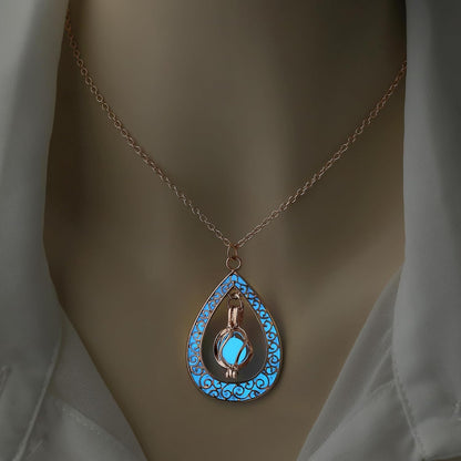 EEQQBZ Glow in The Dark Silver Teardrop shape necklace,Fantasy Glowing Jewelry Charm