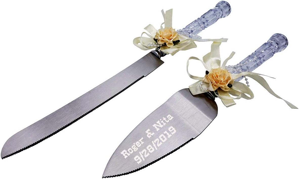 GIFTS INFINITY Personalized Wedding Cake Knife and Server Set with Engraving – Cake Cutting Utensil Set, Keepsake Gift for Wedding, Anniversary, Reception, Birthday & Other Occasions (CH-101WB)