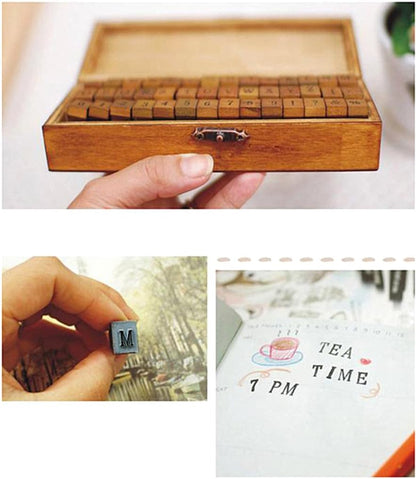 Diary Stamp Set,Wooden Rubber Signet for Children DIY Scrapbooking Card Making(25pcs,Happy Life)