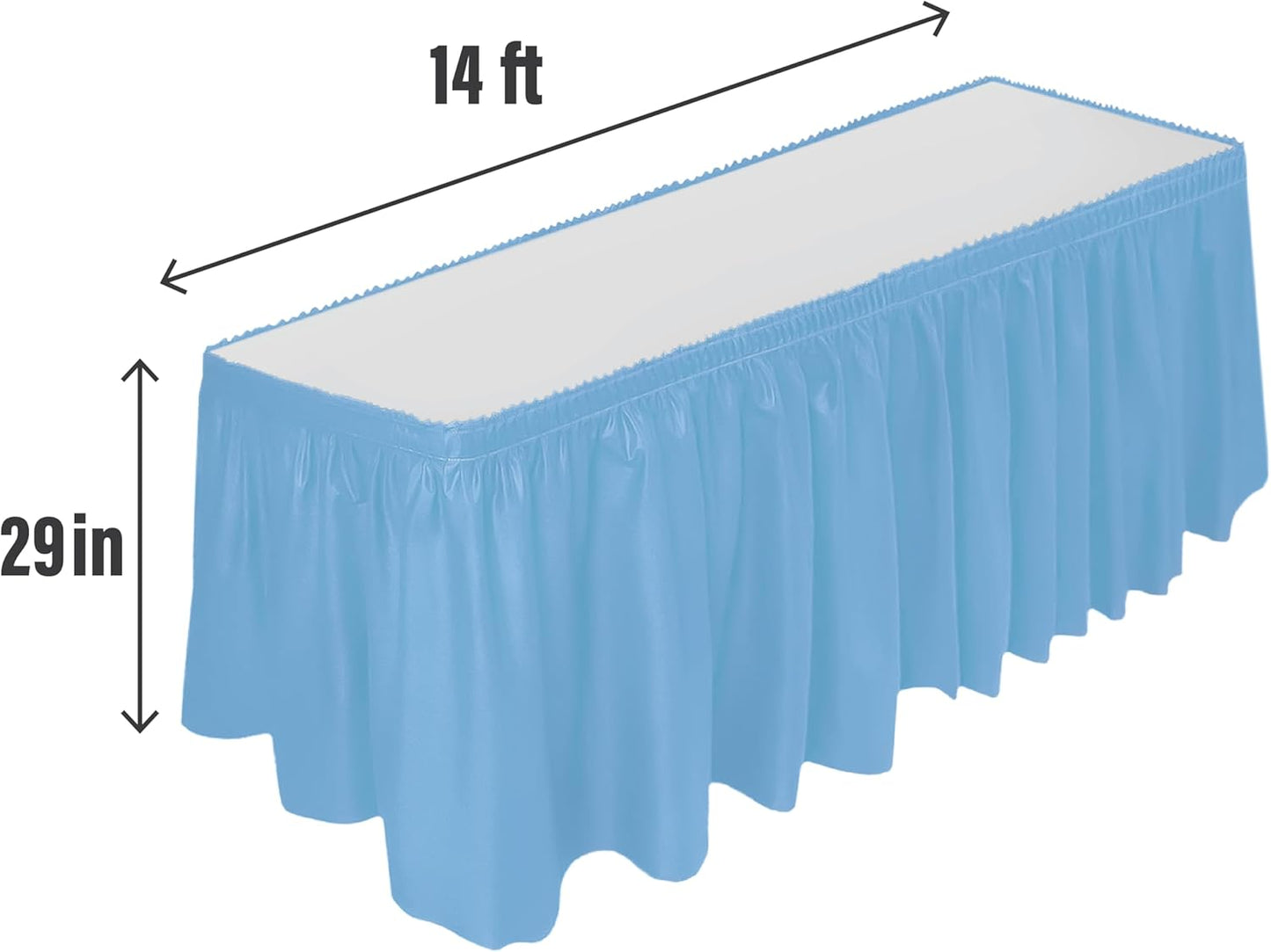 DecorRack 2 Pack Table Skirts, 29 in x 14 ft Each, Multi Pack -BPA Free- Plastic Tableskirt, Disposable, Reusable, Rectangular Tablecloth Skirt, White (2 Pack)