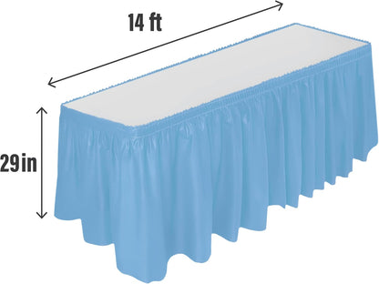 DecorRack 2 Pack Table Skirts, 29 in x 14 ft Each, Multi Pack -BPA Free- Plastic Tableskirt, Disposable, Reusable, Rectangular Tablecloth Skirt, White (2 Pack)