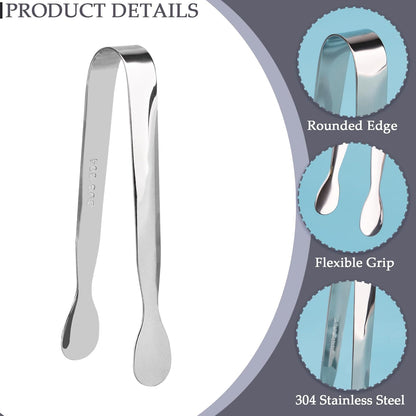 3 Pack Mini Serving Tongs, 4.3 inch Stainless Steel Sugar Tongs, Tiny Ice Tongs for Coffee Bar, Tea Party and Desserts Party