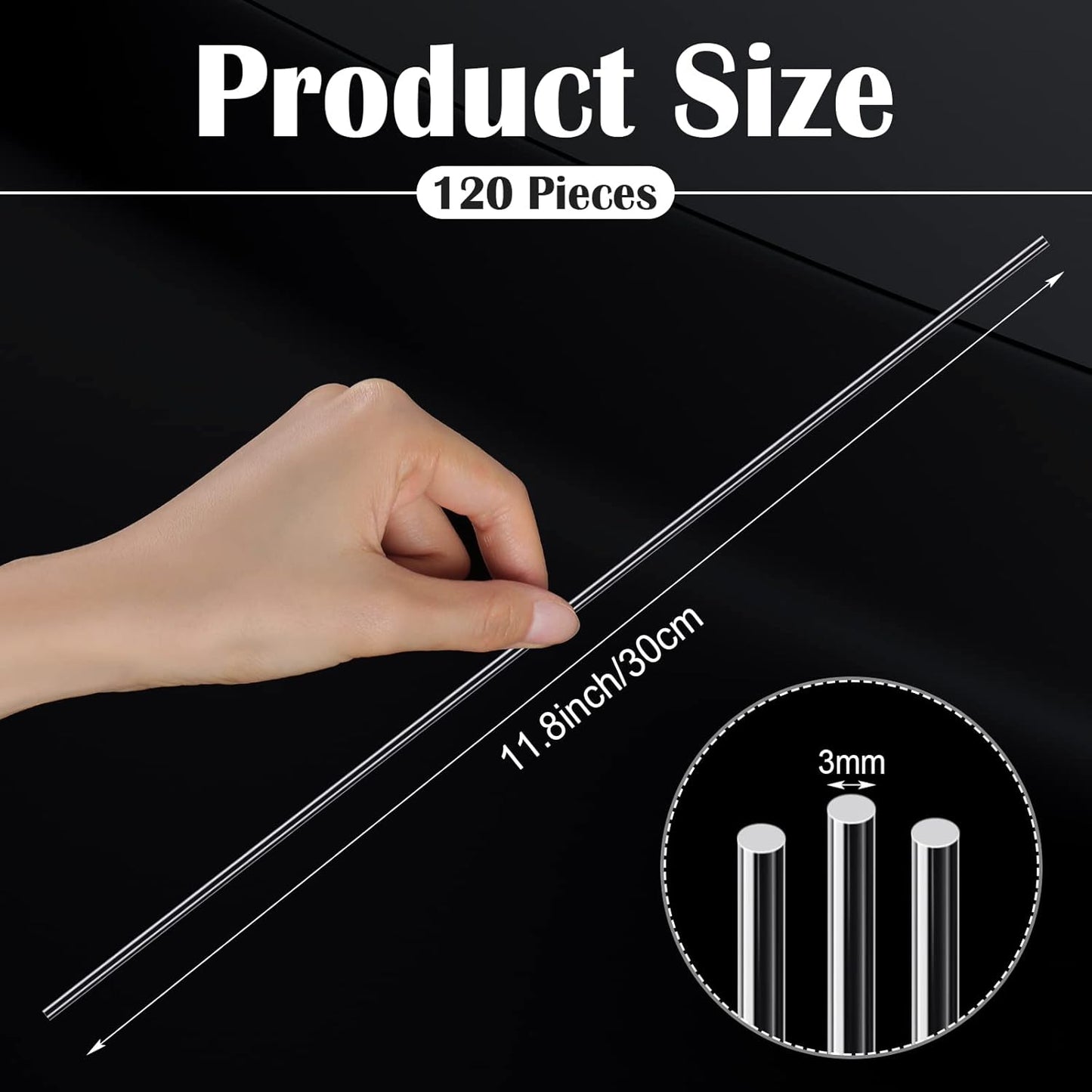 Vicenpal 120 Pcs 12 Inch Clear Acrylic Rods 3mm Diameter Round Acrylic Dowel Rods for DIY Crafts Party Decorations Gardening