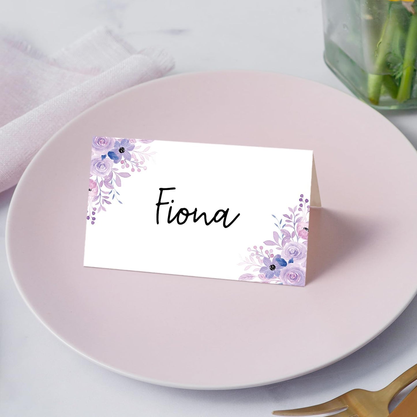 Gold Foil Border Place Cards, Set of 25 Tent Name Cards for Table Setting, Food Label for Wedding, Baby Shower, Birthday Dinner Party Supplies -010