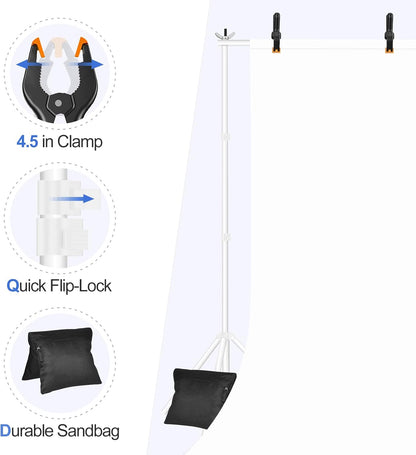 EMART Backdrop Stand 10x7ft(WxH) Photo Studio Adjustable Background Stand Support kit with 2 Crossbars, 8 Clamps, 2 Sandbags and Carry Bag for Parties, Events Decoration, Wedding, Photography -White