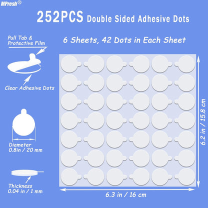 Double Sided Tape for Wall Hanging, 0.79" Sticky Tack Dots Strong Mounting Putty, Stickers Easy to Peel for Crafts, Poster, Balloons Decoration, 252 PCS Removable Tape