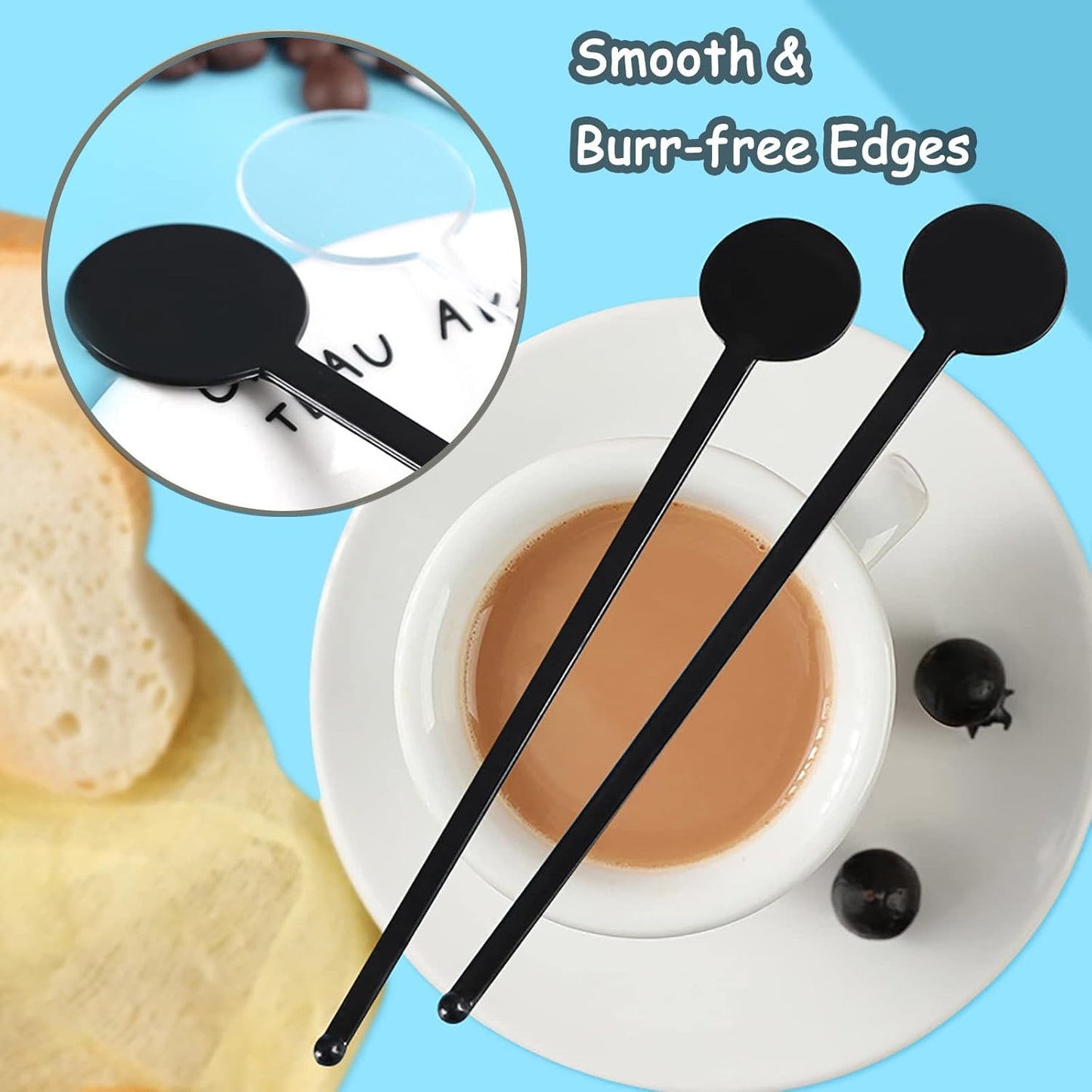 100Pcs Cocktail Swizzle Sticks, 7 Inches Disposible Plastic Disc Top Drink Stirrers Black Drinks Mixing Rod for Coffee Milk Cocktail Whiskey Beverage Bar (Black)