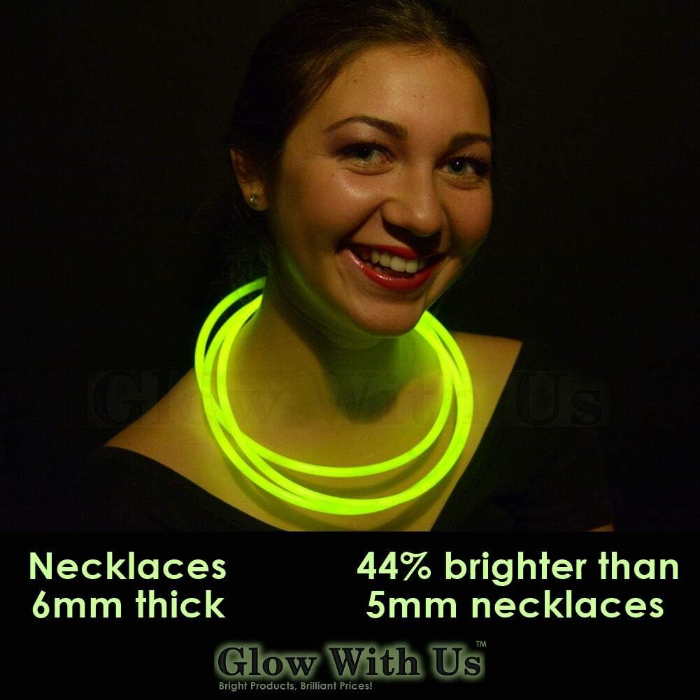 Glow Sticks Bulk Wholesale Necklaces, 100 22" Glow Necklaces, Glow 8-12 Hr, Connector Pre-attached (handy), Bright Colors, Glow-in-the-dark Party Supplies.