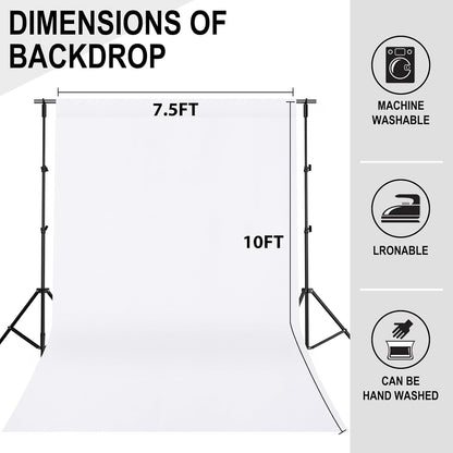 GFCC 8FTX10FT White Backdrop Background for Photography Photo Booth Backdrop for Photoshoot Background Screen Video Recording Parties Curtain