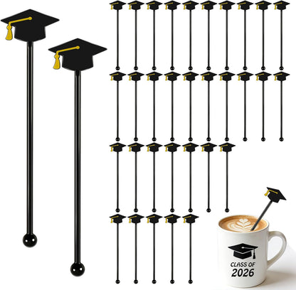36 Pcs Graduation Cap Drink Stirrers Graduation, Cap Stick Cocktail Mixers 2026 Graduation Party Favors Hot Cocoa Bar Supplies Beverage Tea Party Bar Supplies Party Favor