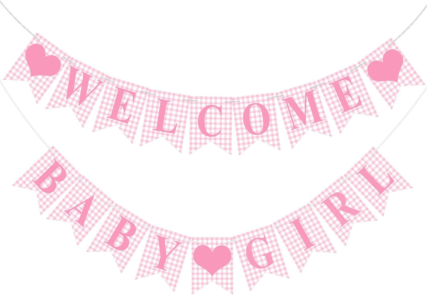 Hahafelt 1 Pcs Blue Gingham Welcome Baby Boy Banner for Baby Shower Party Decorations Pre Strung Gender Reveal Paper Banner for Table, Wall, Mantel Display Party Decor Supplies