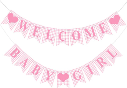 Hahafelt 1 Pcs Blue Gingham Welcome Baby Boy Banner for Baby Shower Party Decorations Pre Strung Gender Reveal Paper Banner for Table, Wall, Mantel Display Party Decor Supplies