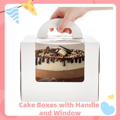 40 Pack Cake Boxes with Boards (20 Boxes + 20 Boards), 8 x 8 x 5.5 Inch Bakery Boxes with Clear Window, Stickers, Disposable Tall Square Cake Container for Cake, Donut, Pie