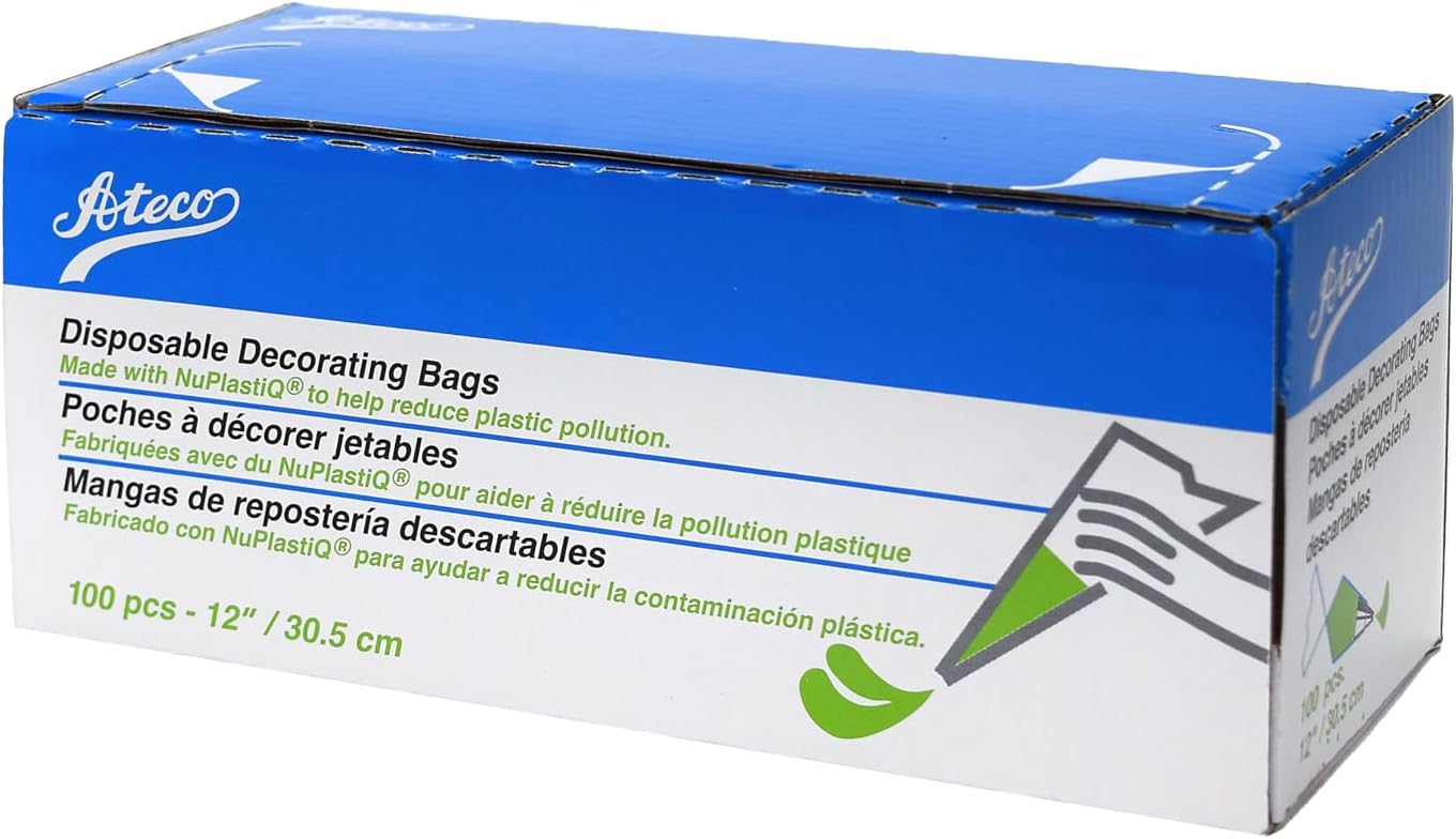 Ateco 4421 Plastic Disposable Piping and Cake Decorating Bags with NuPlastiQ, Pack of 100, Clear