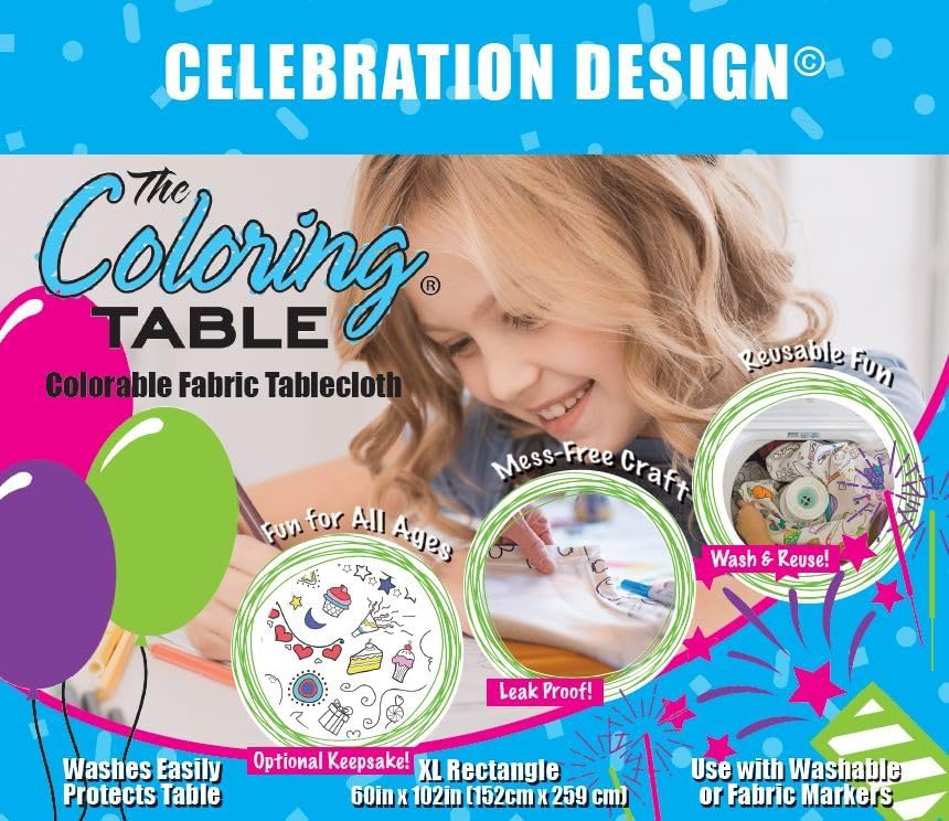 Animal Fun Design – Square Tablecloth 60”X60” – Interactive Coloring Tablecloth for Kids - Poly/Cotton Fabric – Washable and Reusable – DIY Activity for Children and Adults