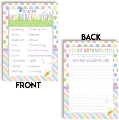 Easter Word Scramble and Scavenger Hunt 10 Pack 5"x7" Fill‑In Game Cards, Fun Happy Easter Holiday Activity Cards for Kids with Word Puzzle and Search Games by Amanda Creation