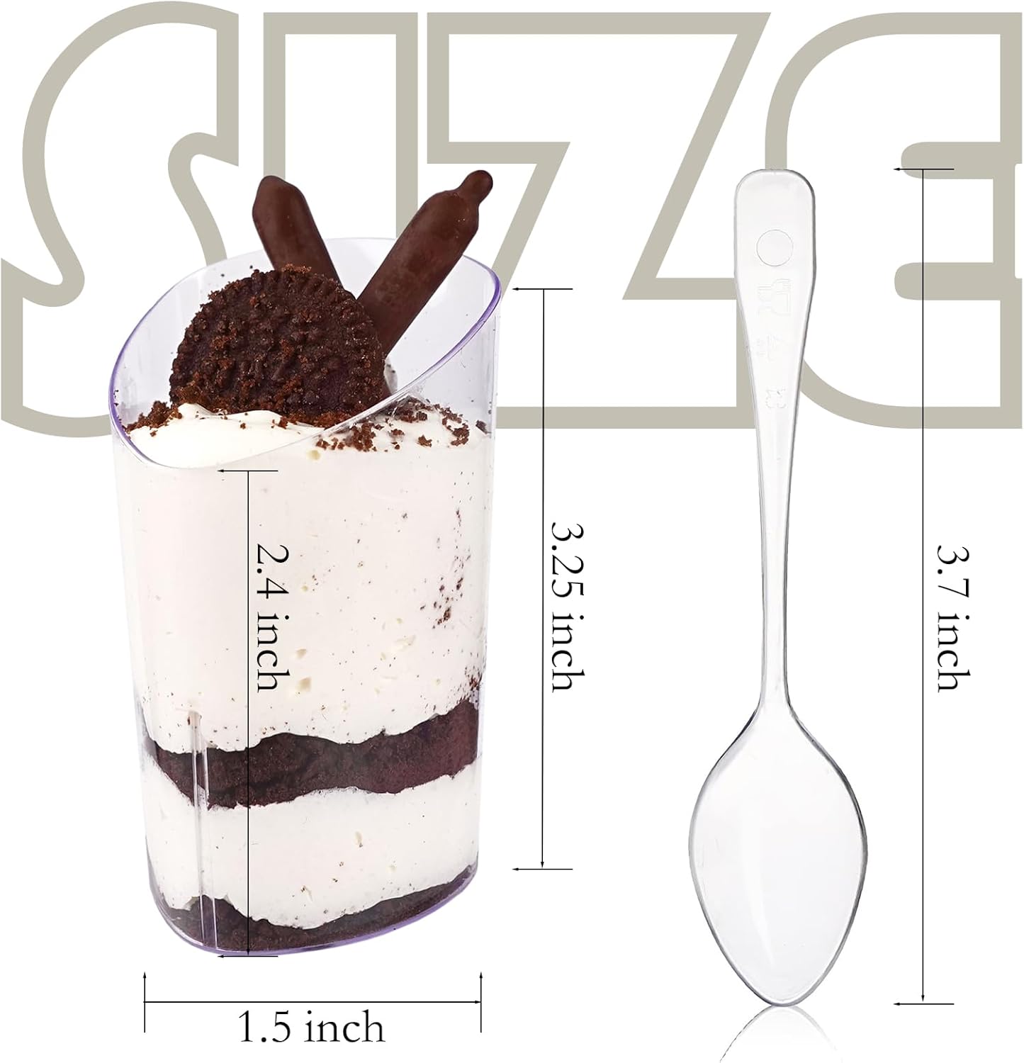 50 Pack Mini Dessert Cups with Spoons, 3 oz Clear Plastic Parfait Appetizer Cups, Small Reusable Shooter Serving bowls for Tasting, Slanted Triangle Dessert Shot Glasses