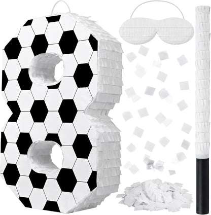 Gemscream Number 9 Soccer Piñata Bundle with Blindfold and Stick Small Piñata Party Decoration for Mexican Fiesta Cinco De Mayo School Anniversary Football Party Celebration Gift 15.75 x 11 x 2.8 in