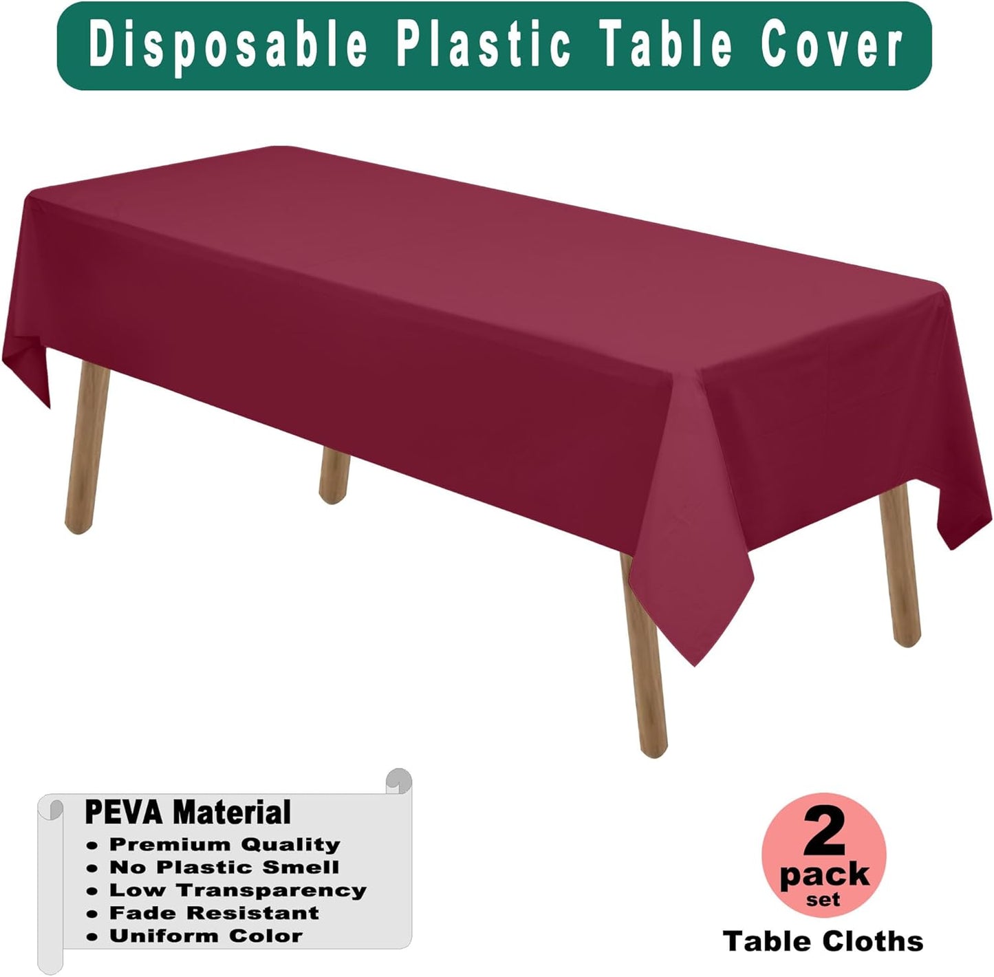 PARTY ULYJA White Plastic Tablecloths 2 Pack Disposable Table Covers 54 x 108 Inch Bridal Shower PEVA Vinyl Table Cloths for Picnic Birthday Wedding Banquet Parties 8 ft Rectangle Table Use