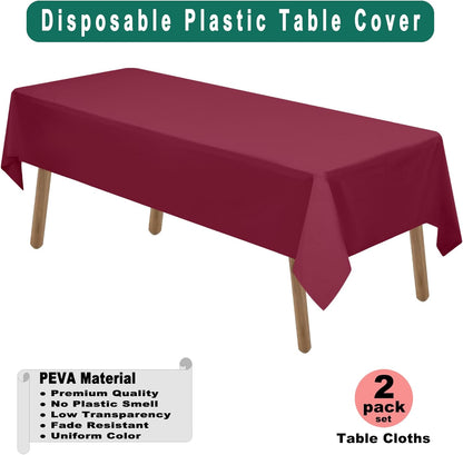 PARTY ULYJA White Plastic Tablecloths 2 Pack Disposable Table Covers 54 x 108 Inch Bridal Shower PEVA Vinyl Table Cloths for Picnic Birthday Wedding Banquet Parties 8 ft Rectangle Table Use