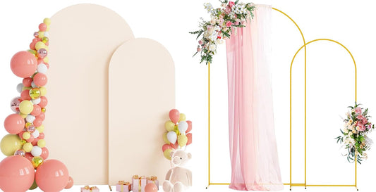 Wokceer Wedding Arch Backdrop Stand and Cover Set of 2 Metal Arch Stand with Arch Cover White 7.2FT, 6FT for Birthday Party Wedding Ceremony Bridal Baby Shower Event Decor