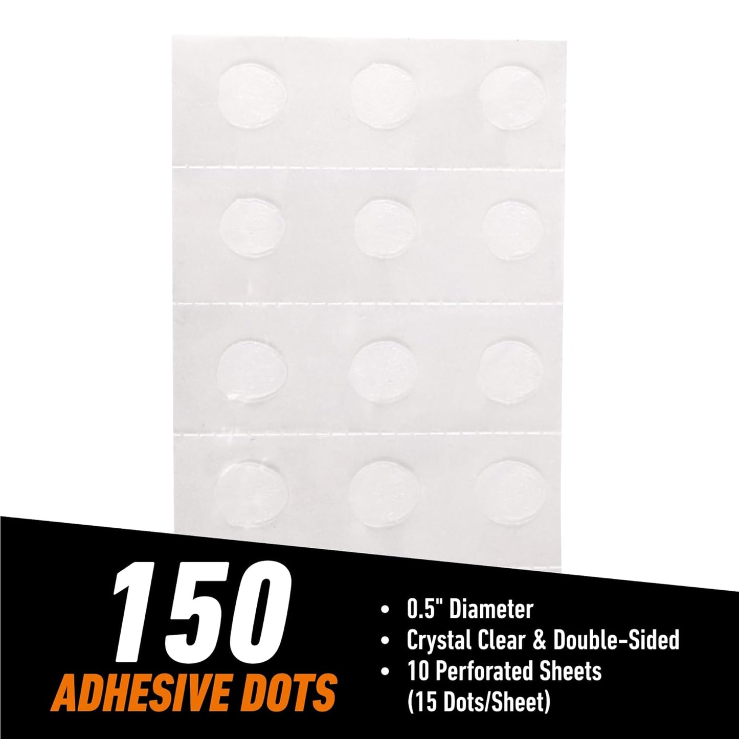 Gorilla Permanent Adhesive Dots, Double-Sided, Clear, 0.5" Diameter, 150 Pieces (Pack of 1) - No Mess, Photo Safe