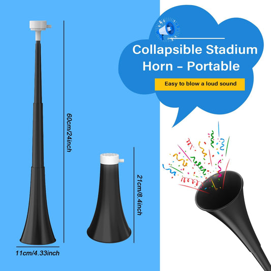 Stadium Horn Vuvuzelas Soccer Noisemakers Collapsible Blow Trumpet Horns Noise Maker Loud Sound Handheld Sports Horn Noisemaker for Sports Events Graduation Games Party Supplies Favors Accessories