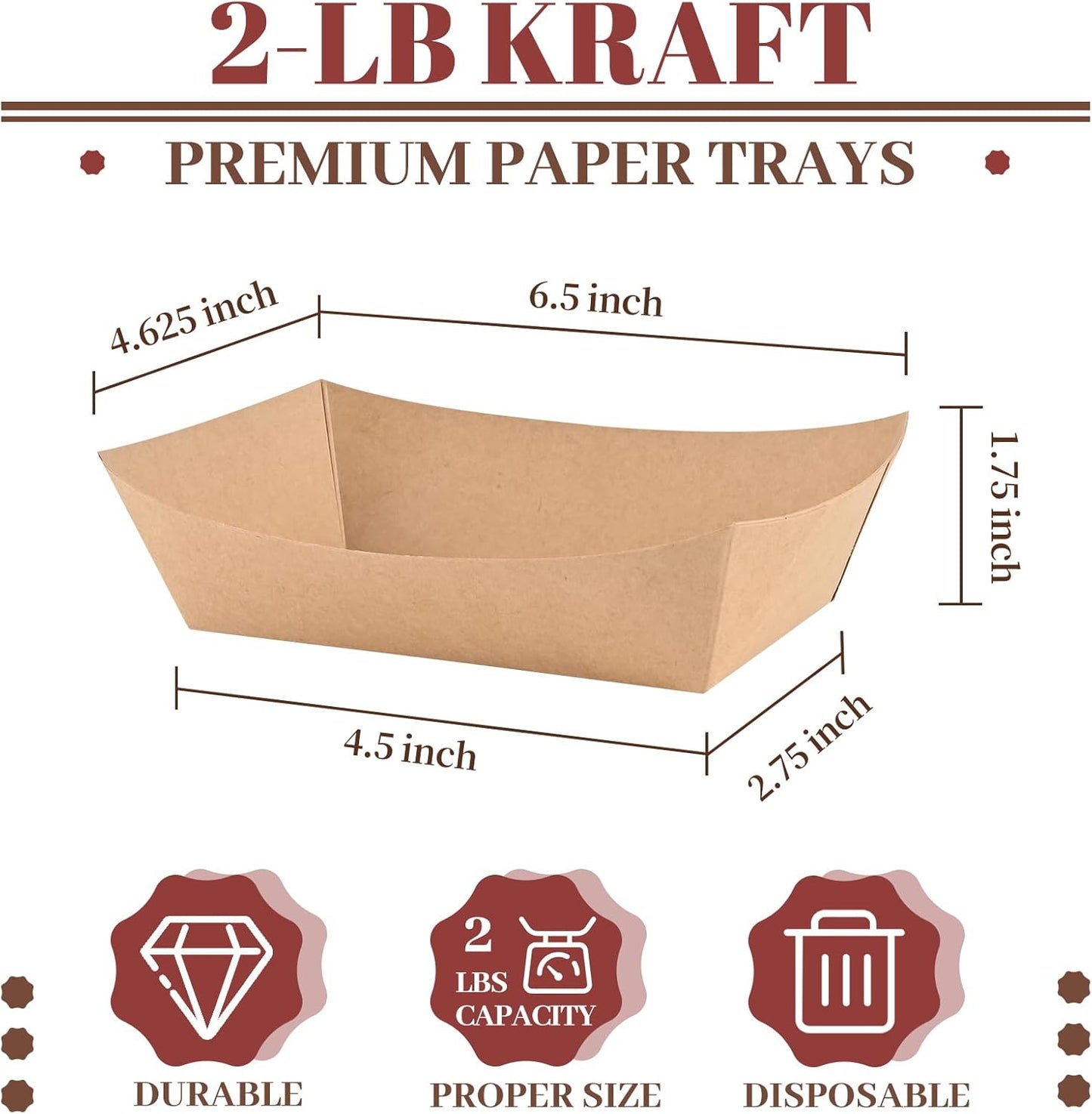Ocmoiy 1lb Paper Food Trays, 100 Pack Heavy Duty Kraft Food Boats Holders Disposable Serving Basket Trays for Nachos, Fries, BBQ, Festivals, Party