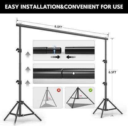 BEIYANG 6.5x6.5 FT Backdrop Stand, Adjustable Photo Background Stand Support kit with Carry Bag for Parties, Decoration, Wedding, Photo Video Studio Shooting