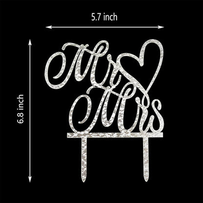 Mr and Mrs Cake Topper, Bride and Groom Sign Wedding, Engagement Cake Toppers Decorations (Mirror Gold Acrylic)