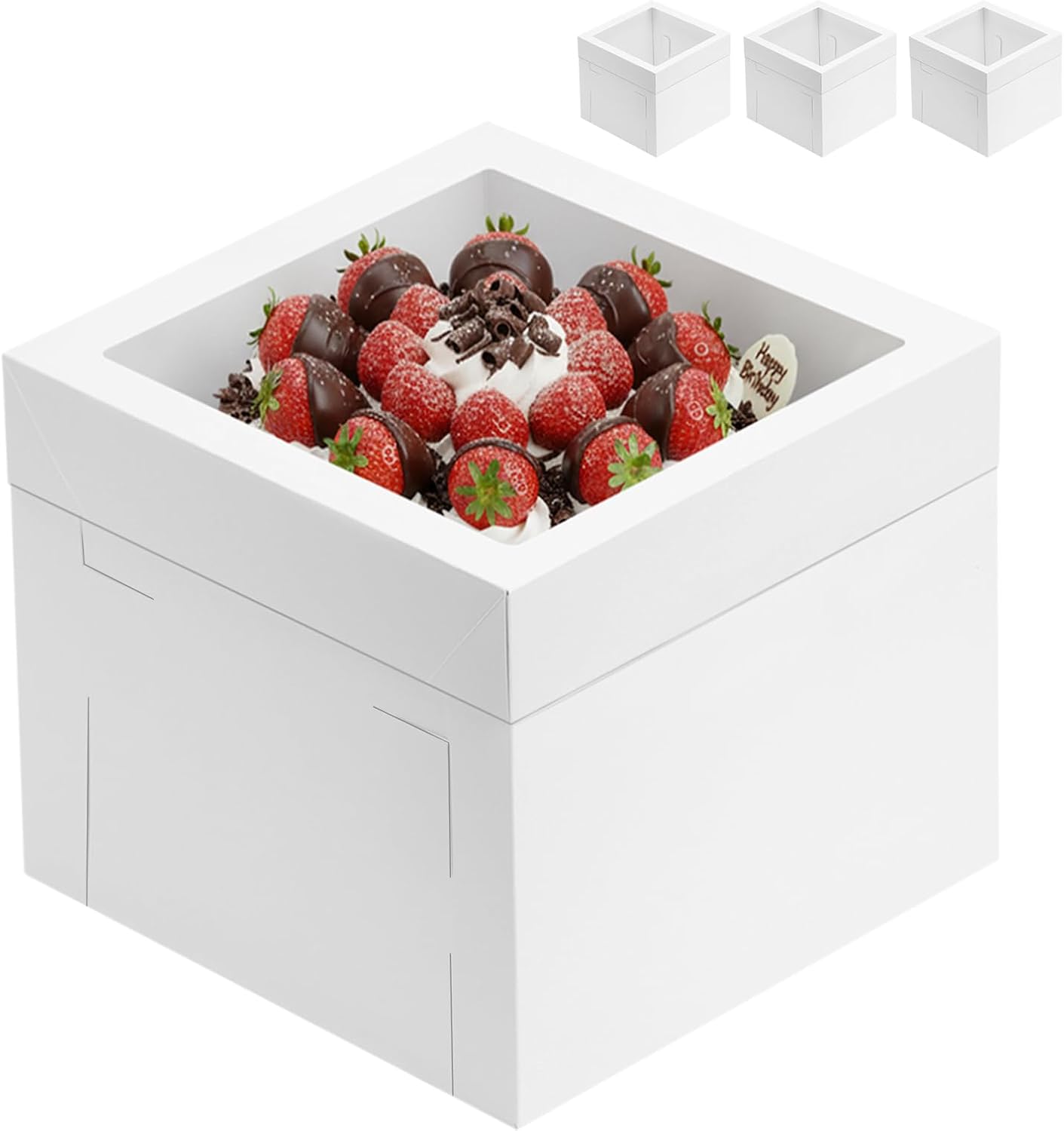 Moretoes 3 Pack Cake Boxes 12x12x8 Inch, Bakery Containers with Large Window, 12 Inch White Cake Carrier, Disposable Boxes for Birthday, Party, Cupcake Cookie Pie Pastry.