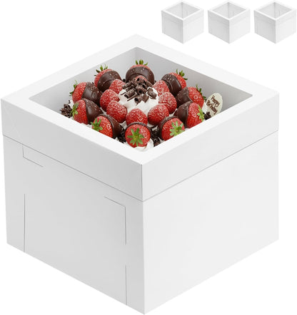 Moretoes 3 Pack Cake Boxes 12x12x8 Inch, Bakery Containers with Large Window, 12 Inch White Cake Carrier, Disposable Boxes for Birthday, Party, Cupcake Cookie Pie Pastry.