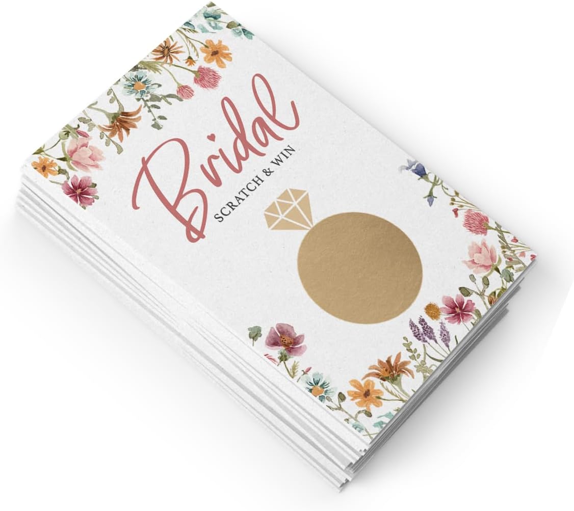 Printed Party Bridal Shower Game Set – 4 Fun Games and Activities for 30 Guests, Includes Bingo, He Said She Said, Bride & Groom Trivia, and Wedding Phrase Guessing Game, Love In Bloom Wildflower Design