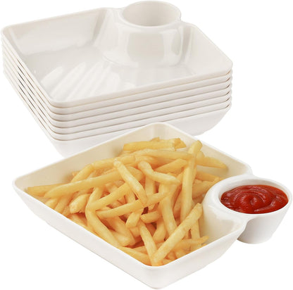 8 pcs Chips and Salsa Serving Dish, Colorful Reusable Chip and Dip Bowl Serving Dishes for Entertaining Plastic Dip Tray Plate with Dipping Sauce Compartment