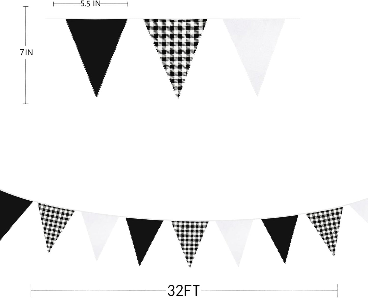 32Ft Dusty Blue Party Decorations Retro Blue Gingham Triangle Banner Flag Pennant Fabric Garland Streamers for Nautical Wedding Birthday Ahoy Achor Bridal Baby Shower Under The Sea Decor Supplies