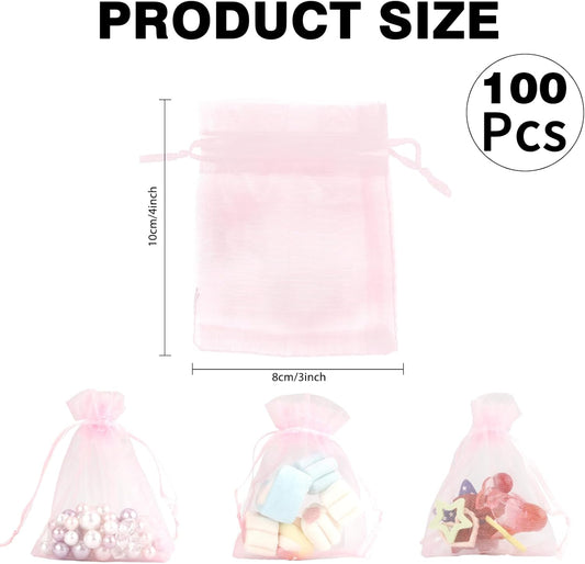 Organza Bags, White Organza Bags, 50Pcs, Sheer Organzas Bag 3 x 4 inch, Jewelry Gift Bags, Party Favor Bags with Drawstring, Mesh Gift Pouches Mini Candy Pouch for Wedding Christmas Party
