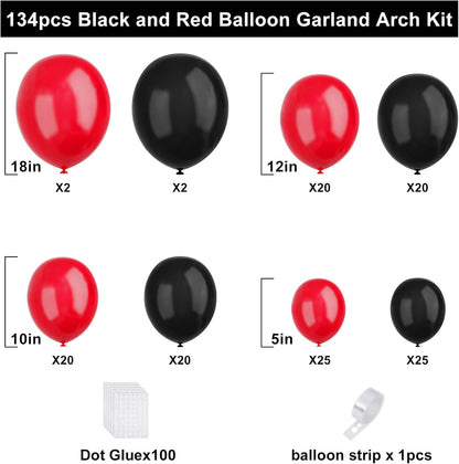 Black and Gold Balloons Garland Arch Kit, 134pcs Black and Metallic Gold Balloons with Different Size for 2026 Graduation Decorations, New Year, Birthday, Anniversary Party Decorations