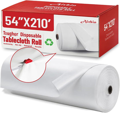 Plastic Table Cloth, 310 Ft X 54 in Disposable Tablecloth White Plastic Tablecloth with Any Cut Sliding Cutters Premium Table Cover Roll for Picnics, Parties, Birthdays, Weddings