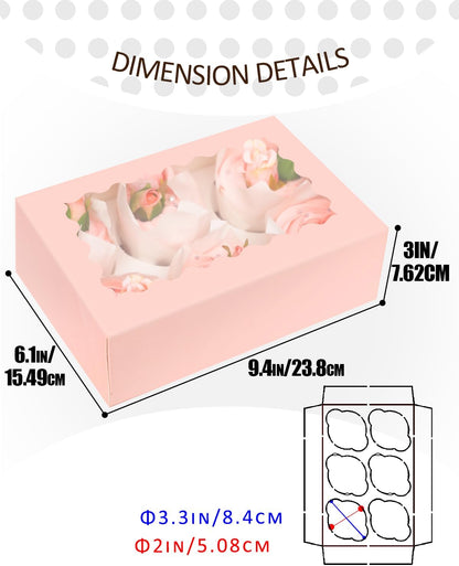 qiqee White 6 Cupcake Boxes with Window Auto-pop up 30 Packs Cupcake Box 9.4"x6.1"x3.3" Bakery Boxes For Cupcakes Carrier, Cupcake Containers
