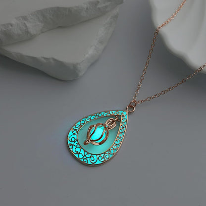 EEQQBZ Glow in The Dark Silver Teardrop shape necklace,Fantasy Glowing Jewelry Charm