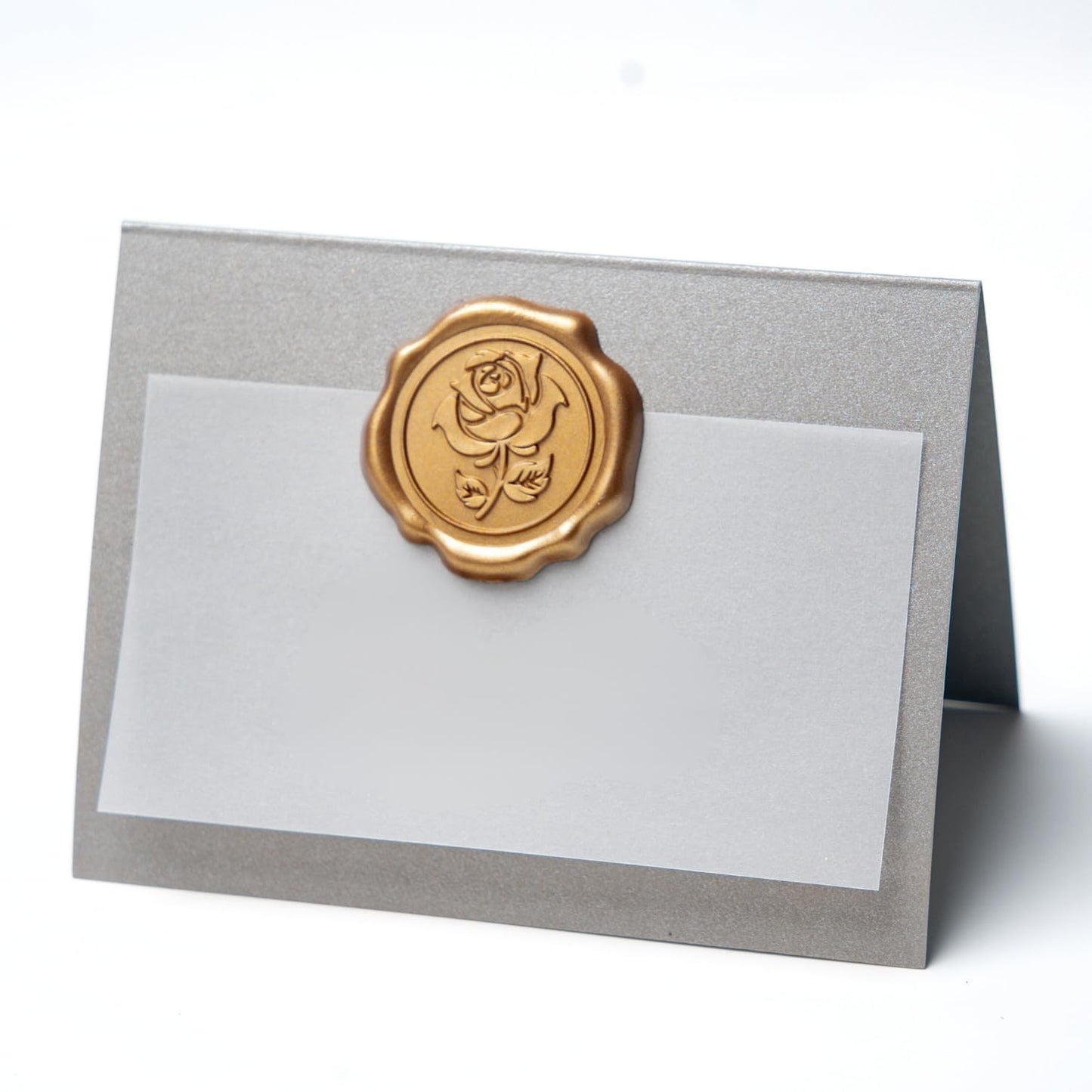 25 Pack Name Cards for Table Setting, Printable Place Cards with Antique Gold Rose Wax Seal Sticker for Wedding, Table Tent Card Stock Decor for Party, Dinner, Home(Pearlized Champagne Gold)