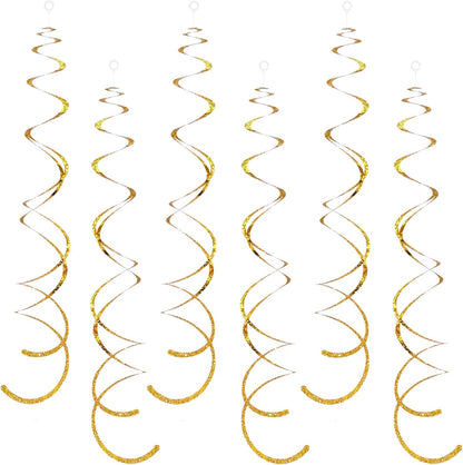 30 Pieces Gold Hanging Swirl Decorations Sparkle Golden Plastic Streamers Ceiling Decorations Wedding Bachelorette Baby Shower Birthday Party Anniversary Graduation Christmas New Year Decorations