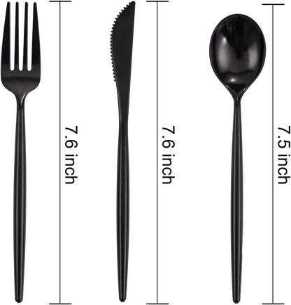 Supernal 180pcs Black Plastic Silverware Set - Heavy Duty Disposable Utensils (60 Forks, 60 Knives, 60 Spoons) - Elegant Black Cutlery for Parties, Weddings & BBQ